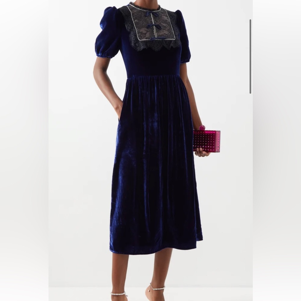 SALONI
Cherie lace-insert velvet midi dress size 4